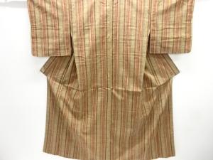 アンティーク　縞に幾何学模様織り出し手織り紬着物